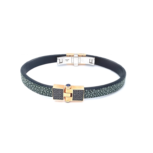 Goldarmband Baraka mit Leder und schwarzen Diamanten BR231081