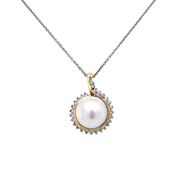 Gold-Anhänger mit Perle und Diamanten