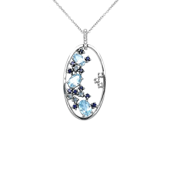 Gold-Anhänger mit Aquamarinen, Saphiren und Diamanten
