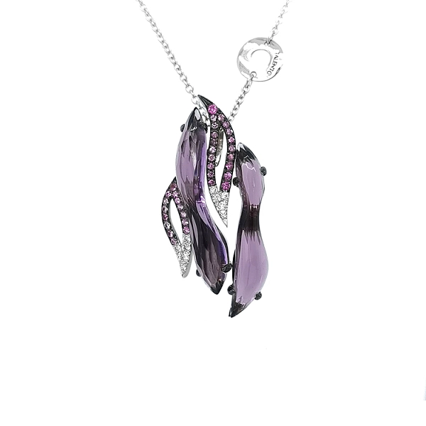 Gold-Anhänger mit Amethysten, rosa Saphiren und Diamanten