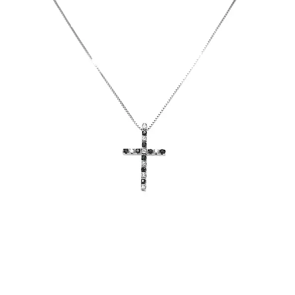 Gold-Anhänger Kreuz mit schwarzen und weißen Diamanten