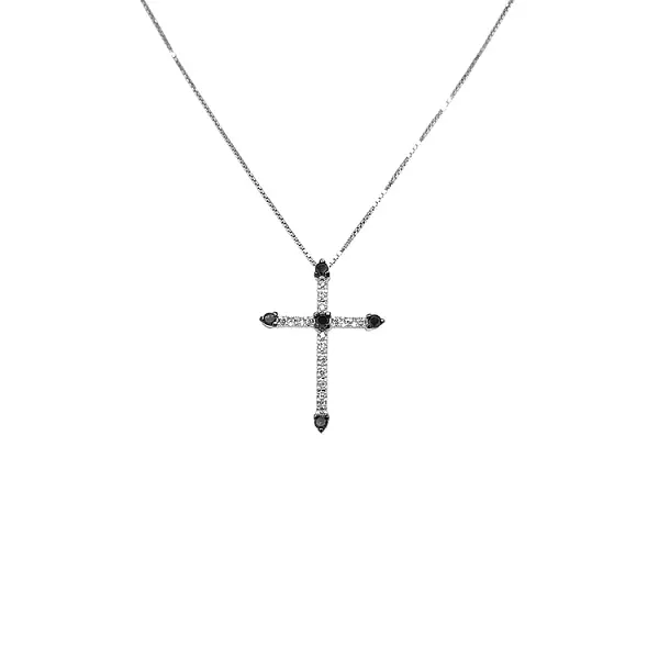 Gold-Anhänger Kreuz mit schwarzen und weißen Diamanten