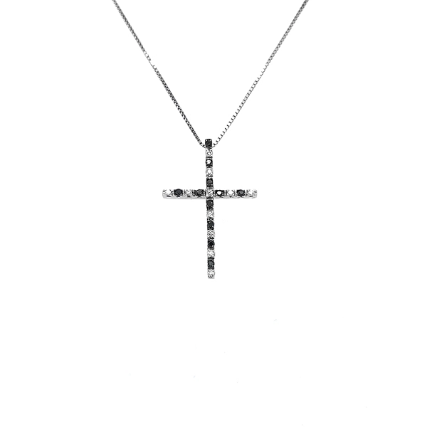 Gold-Anhänger Kreuz mit schwarzen und weißen Diamanten