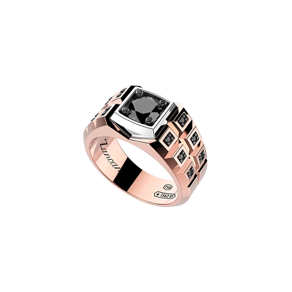 Gold Herrenring Zancan mit schwarzen Diamanten