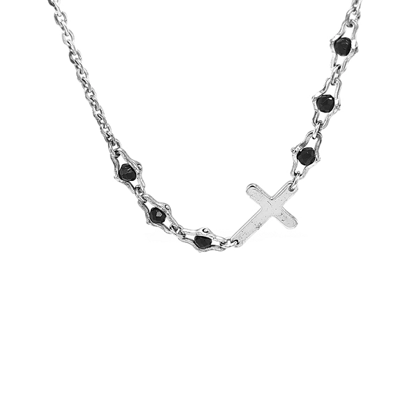 Silberner Rosenkranz mit schwarzen Spinellen SXC009-SN50