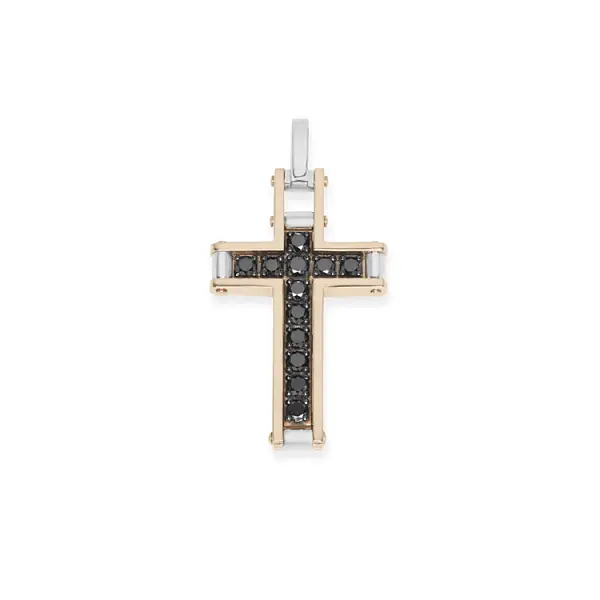 Goldenes Kreuz Baraka mit schwarzen Diamanten CR314601