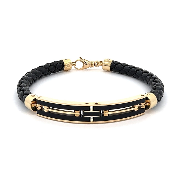 Gold Herren Lederarmband mit Keramik