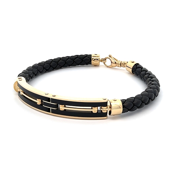 Gold Herren Lederarmband mit Keramik