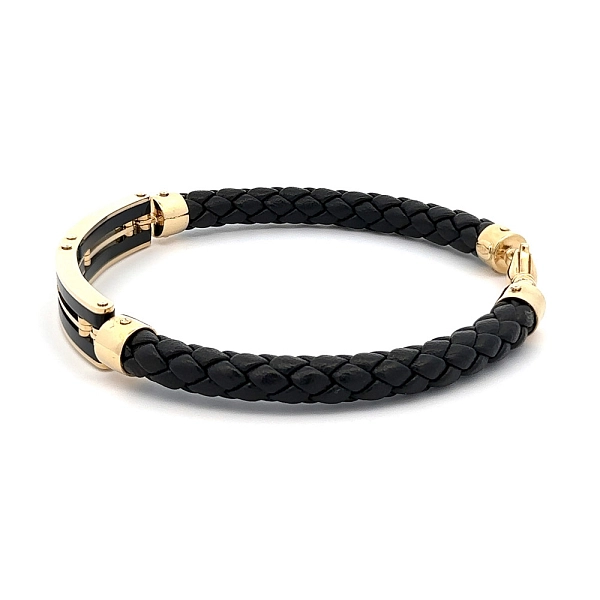 Gold Herren Lederarmband mit Keramik