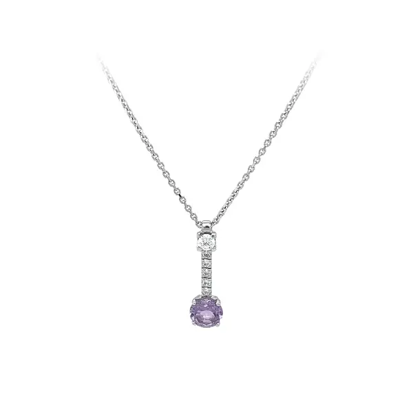 Weißgold-Halskette mit lila Stein