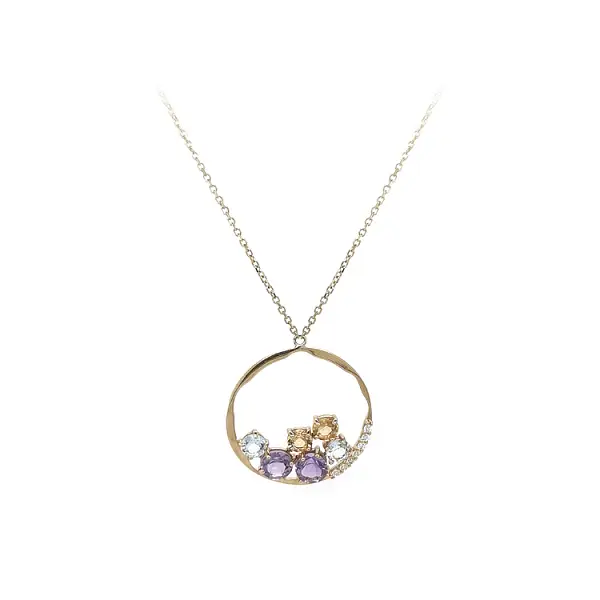 Gold-Halskette mit farbigen Steinen