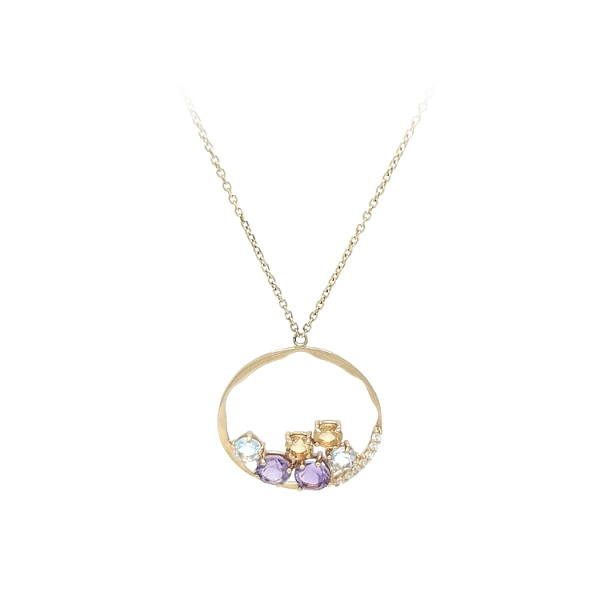 Gold-Halskette mit farbigen Steinen