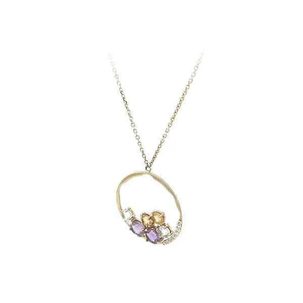 Gold-Halskette mit farbigen Steinen