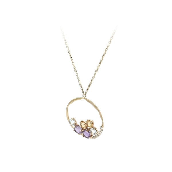 Gold-Halskette mit farbigen Steinen