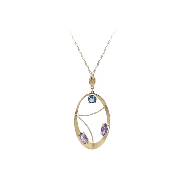 Gold-Halskette mit farbigen Steinen