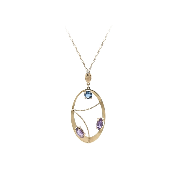 Gold-Halskette mit farbigen Steinen