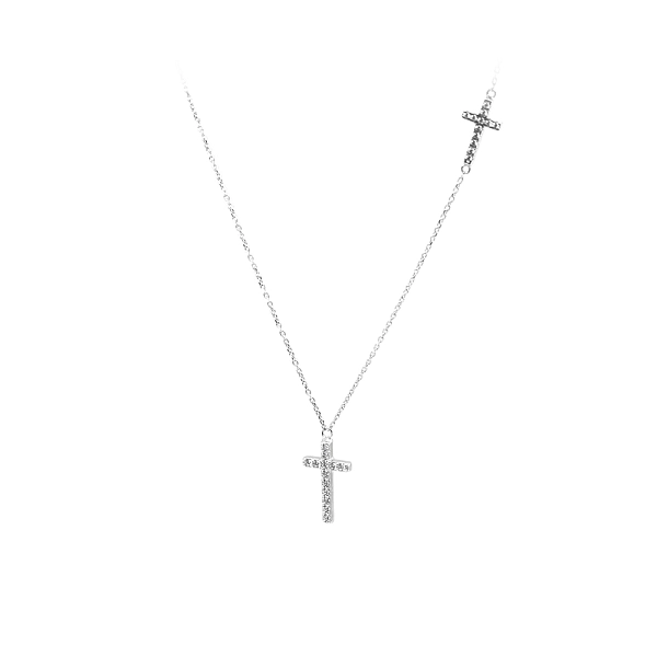 Halskette Kreuz mit Zirkonen aus Weißgold