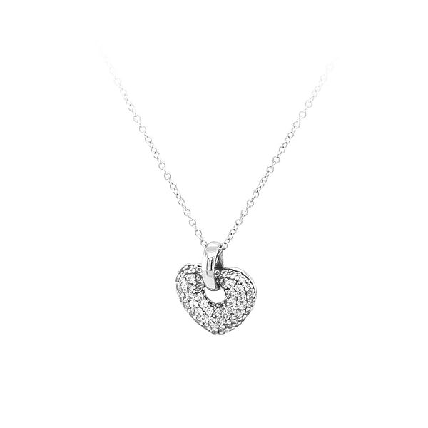 Herz-Halskette aus Weißgold mit Zirkonen