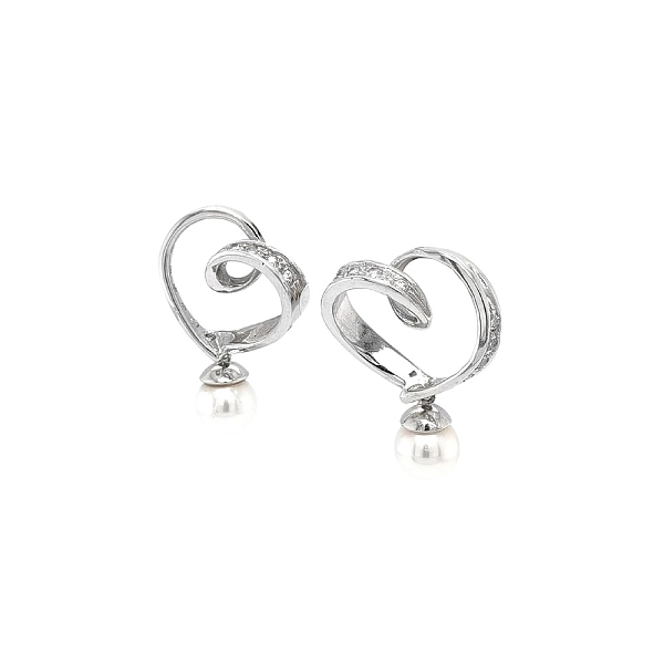 Elegante Weißgoldohrringe mit Perlen und Zirkonia