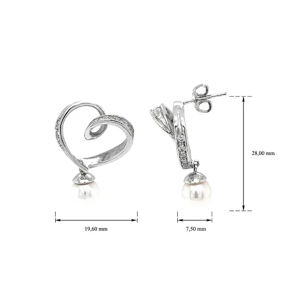 Elegante Weißgoldohrringe mit Perlen und Zirkonia