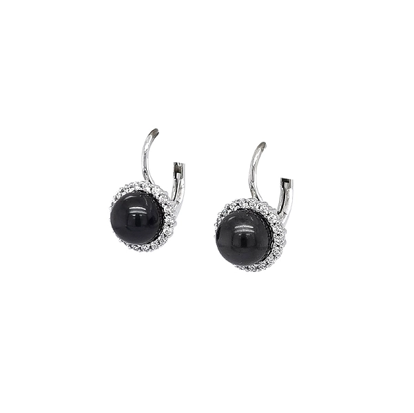 Elegante Weißgoldohrringe mit Onyx und Zirkonia