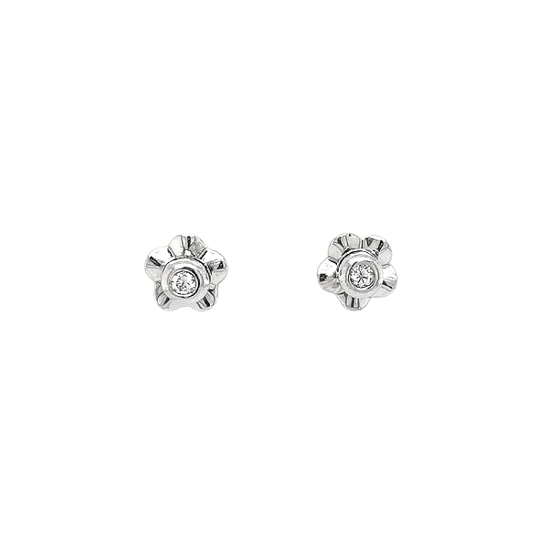Ohrringe Blumen mit Zirkonen in Weißgold