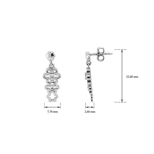 Weißgold-Ohrringe mit Blumenmuster und Zirkonen