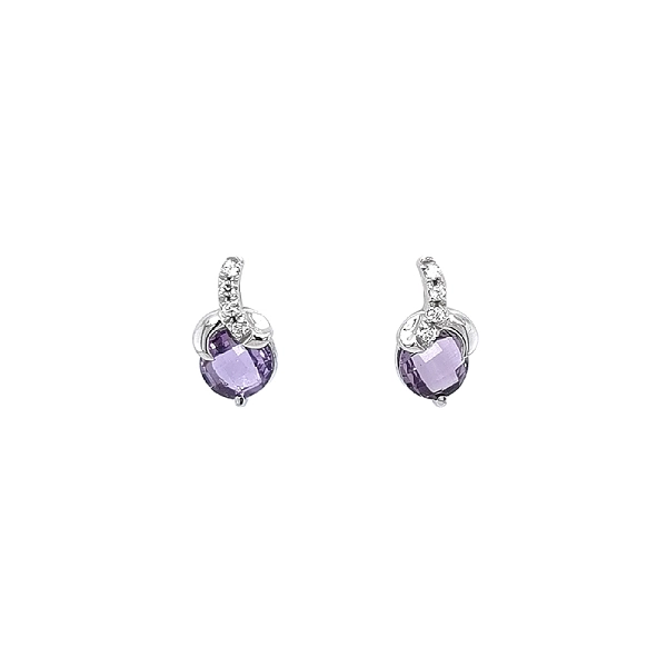 Goldohrringe mit lila Amethysten verziert