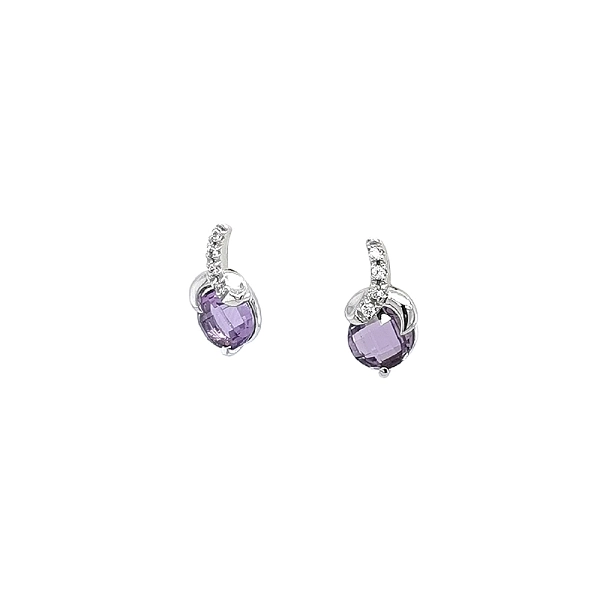 Goldohrringe mit lila Amethysten verziert