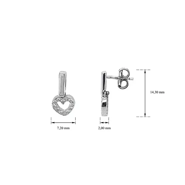 Ohrringe in Herzform mit Zirkonen in Weißgold verziert