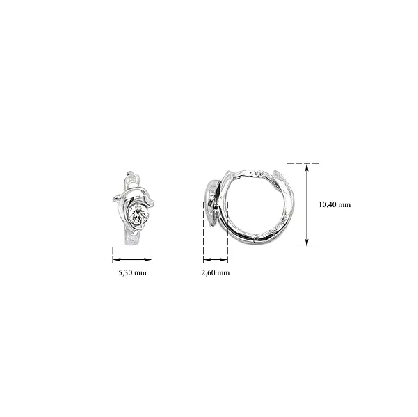 Runde Ohrringe mit Delphin und Zirkonen aus Weißgold