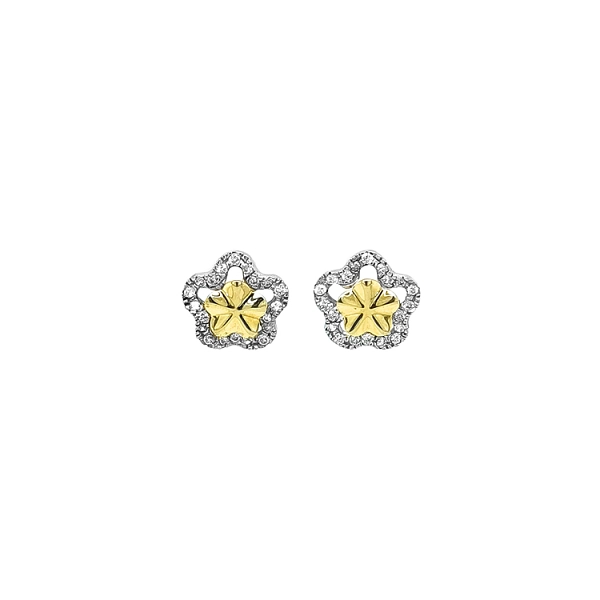 Goldohrringe Blume mit Zirkonen