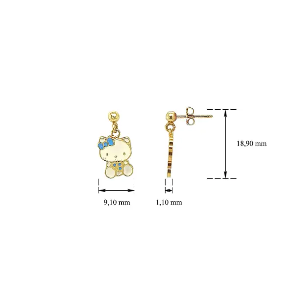 Gold Hängeohrringe Hallo Kitty