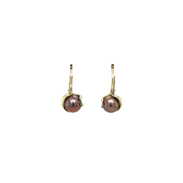 Goldohrringe mit brauner Perle