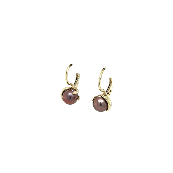 Goldohrringe mit brauner Perle