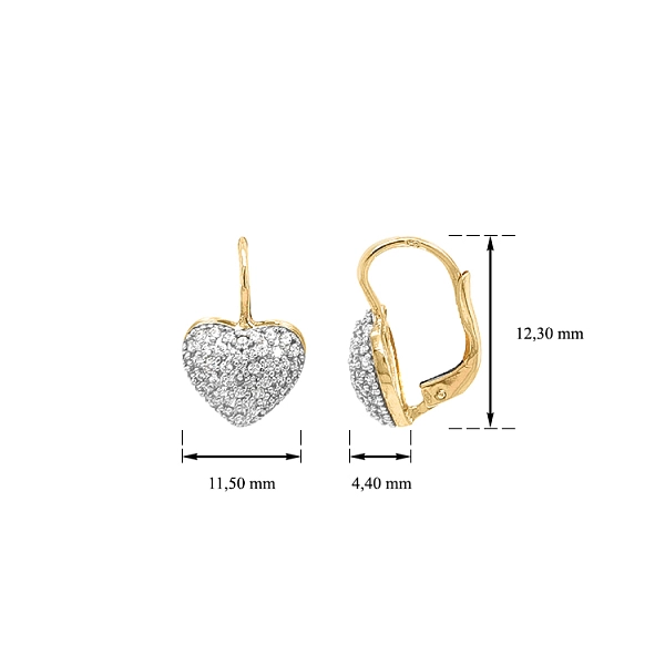 Goldohrringe in Herzform mit Zirkonen
