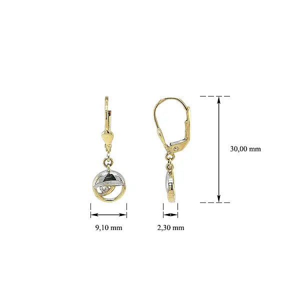 Anhänger-Ohrringe mit Zirkonen aus kombiniertem Gold