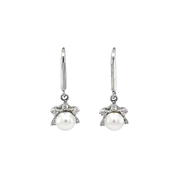 Elegante Weißgoldohrringe mit Perlen und Zirkonia
