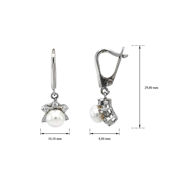 Elegante Weißgoldohrringe mit Perlen und Zirkonia