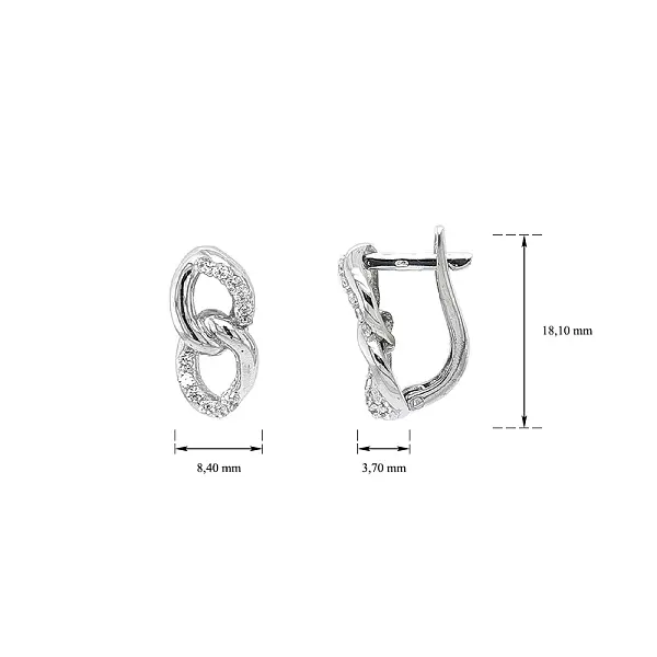Weißgold-Ohrringe mit Zirkonen in verschlungenem Gliederdesign