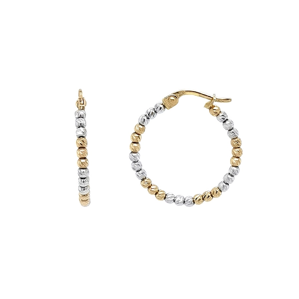 Goldene Creolen aus Bicolor-Gold mit Perlenmuster