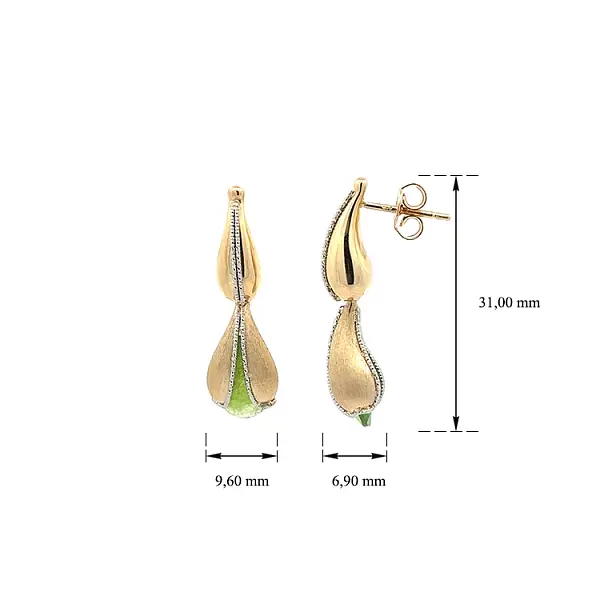 Goldene Ohrringe mit grünem Stein
