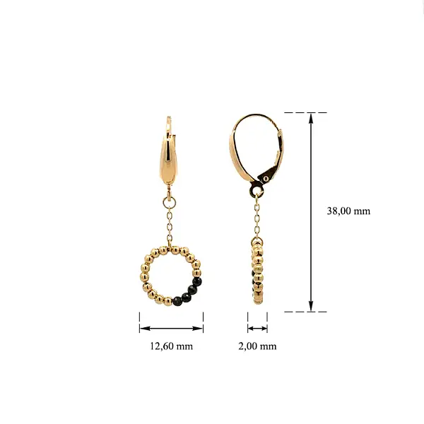 Goldene Ohrringe mit schwarzen Steinen