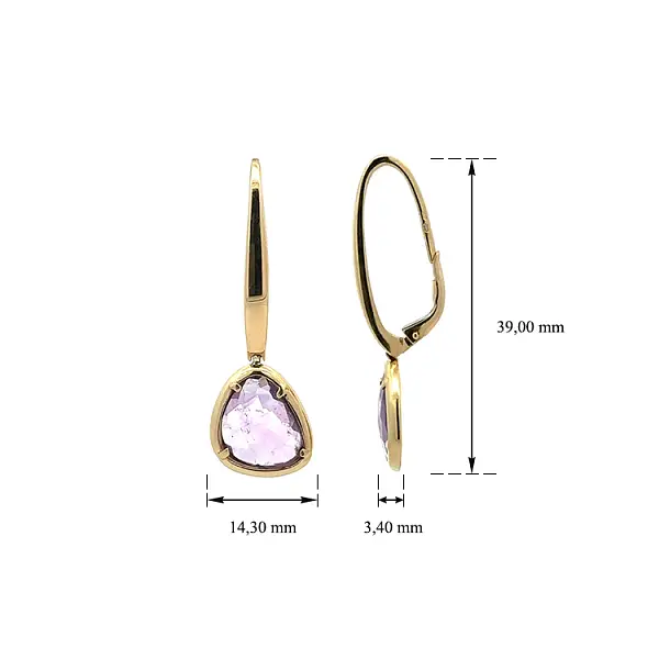 Goldene Ohrringe mit lila Stein