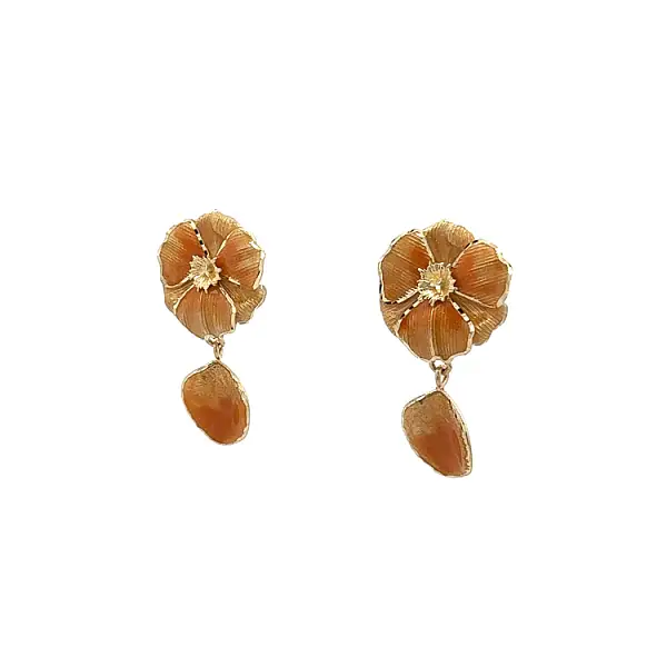 Gold-Anhänger-Ohrringe mit Emaille