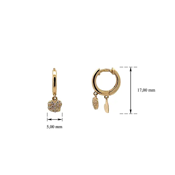 Goldene runde Ohrringe Herzen mit Zirkonen