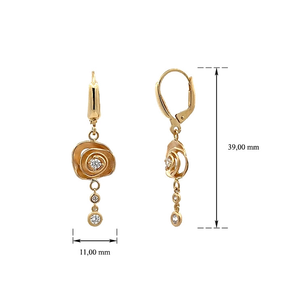 Goldfarbene Ohrringe mit Rosendesign und funkelnden Zirkoniasteinen