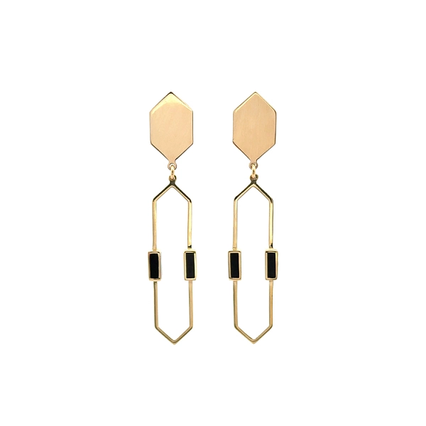 Gold-Anhänger-Ohrringe mit Emaille