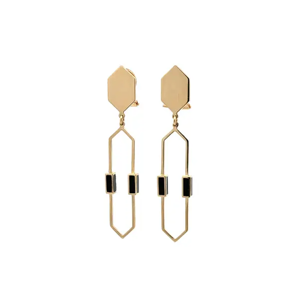 Gold-Anhänger-Ohrringe mit Emaille