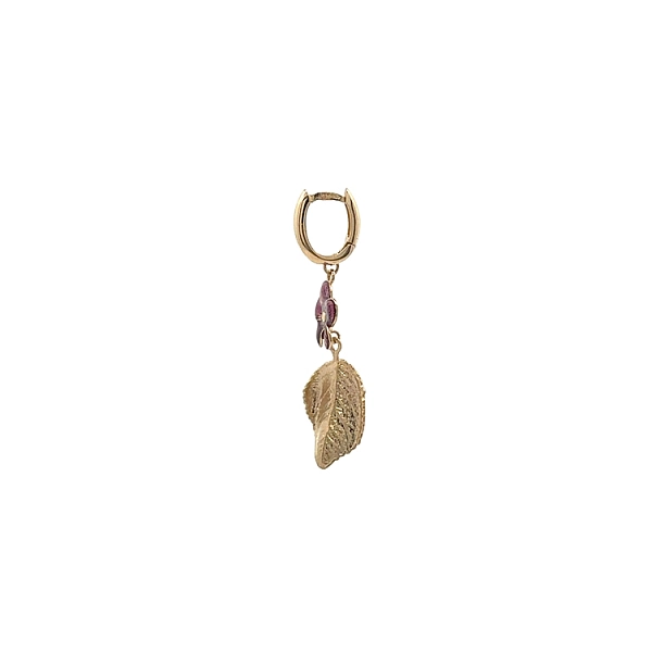 Gelbgold-Ohrringe mit lila Blume und Blattgold
